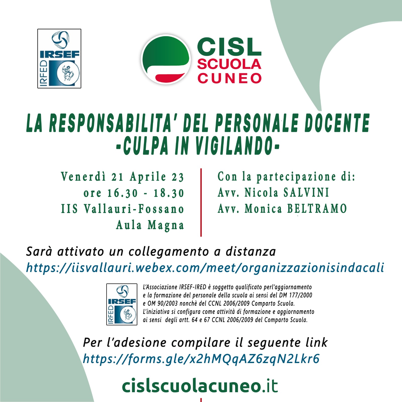 LA RESPONSABILITA’ DEL PERSONALE DOCENTE – Evento formativo organizzato da Cisl Scuola Cuneo